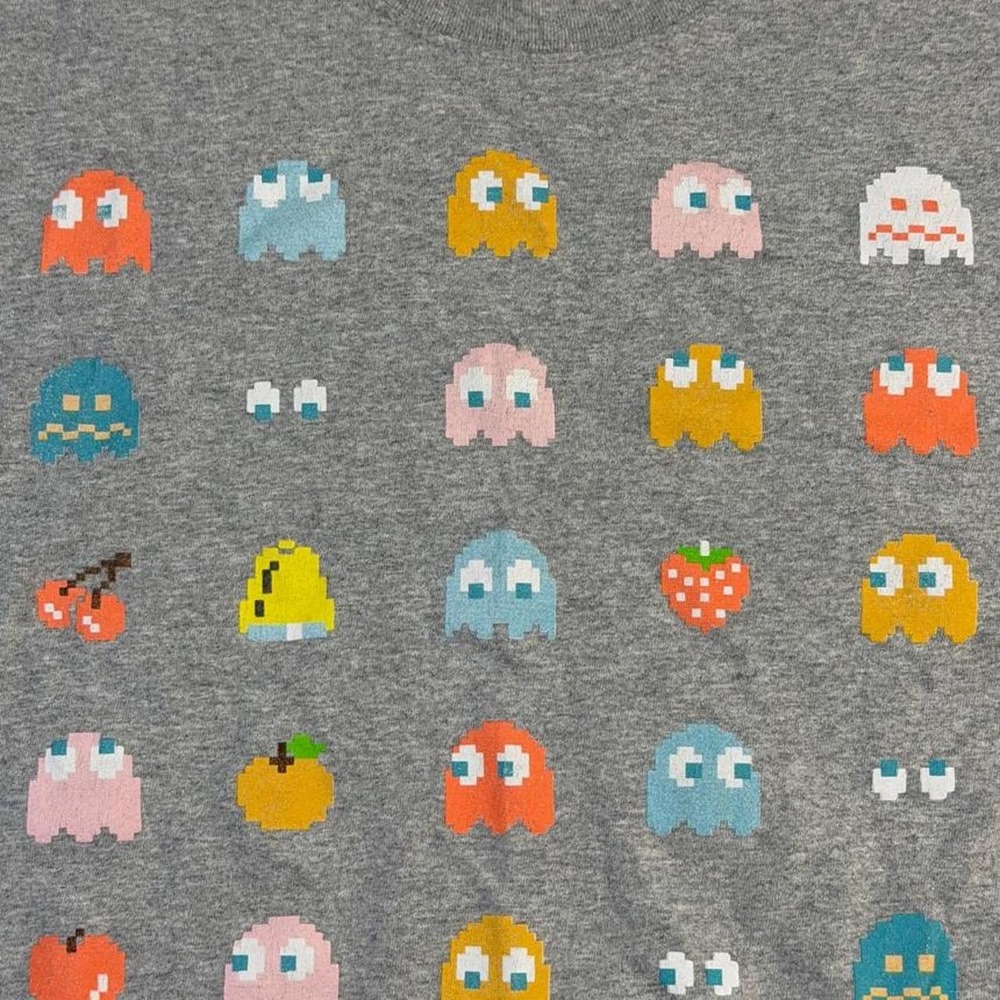 Pac-Man Womens Medium Grey Cropped Graphic T-Shirt Pixel Ghosts Fruit C-Life - Picture 2 of 4